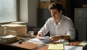 Payroll clerk sorting hotel staff wages