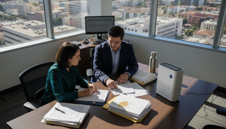Supervisor and employee discuss overtime at desk