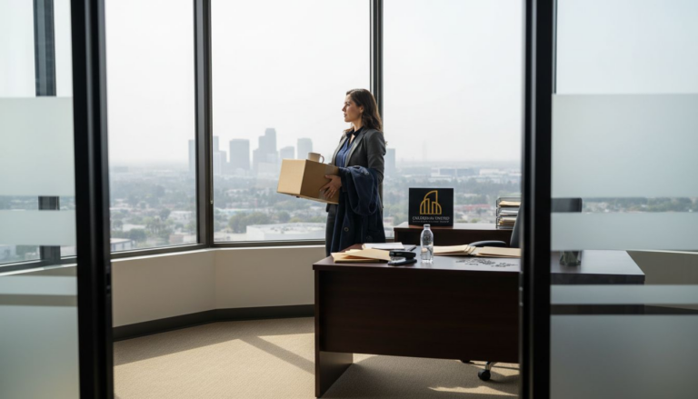 Professional woman leaving Pasadena office job