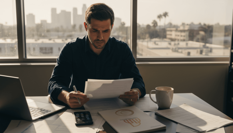 Worried employee reviewing broken contract