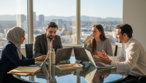Employees in Glendale office with religious attire