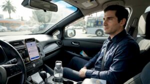 Uber driver waiting in car Los Angeles