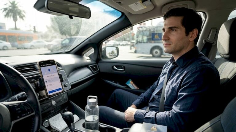 Uber driver waiting in car Los Angeles