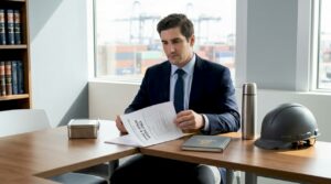 Long Beach port worker eating lunch beside truck