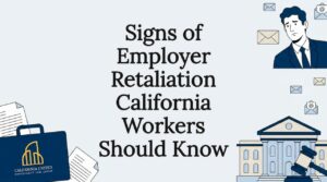 Decorative legal workplace retaliation title card illustration
