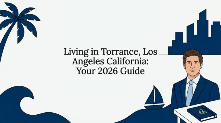Decorative title card with coastal and city icons