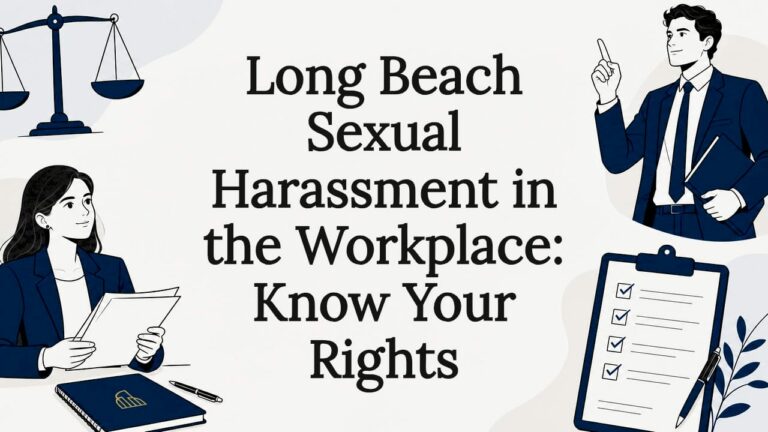 Stylized editorial title card illustration for workplace harassment article