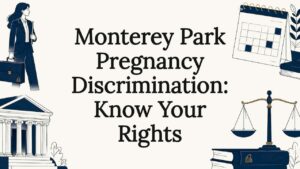 Decorative title card with legal and pregnancy icons around text