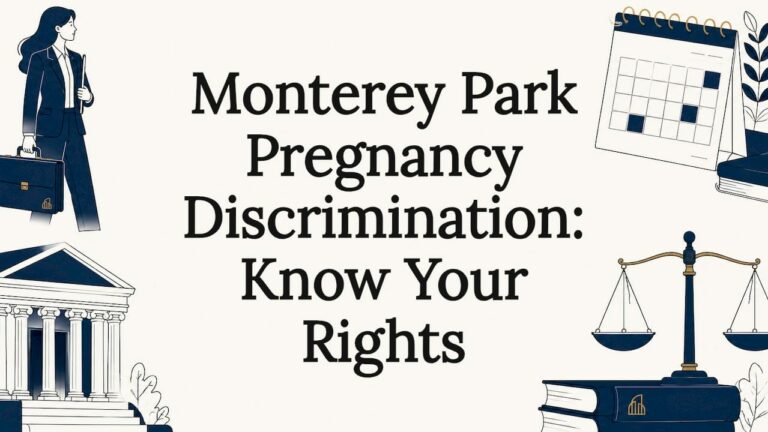 Decorative title card with legal and pregnancy icons around text