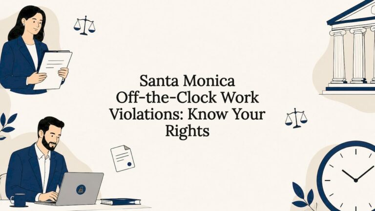 Decorative title card illustration with legal icons