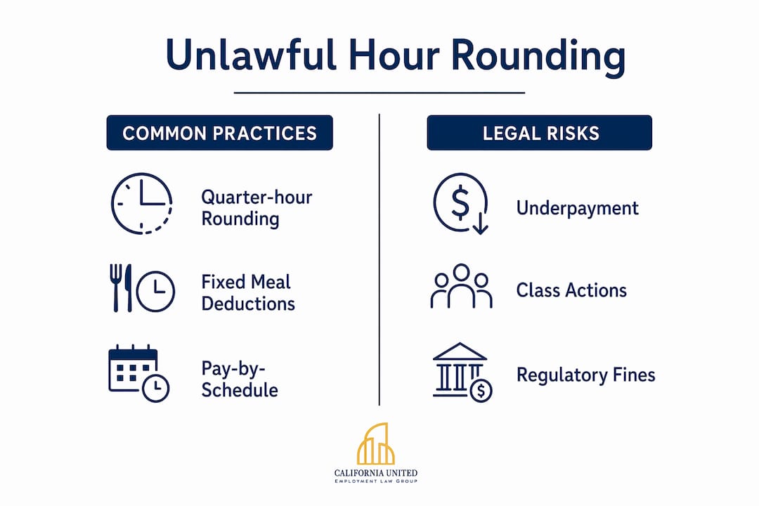 Infographic comparing unlawful rounding practices and legal risks