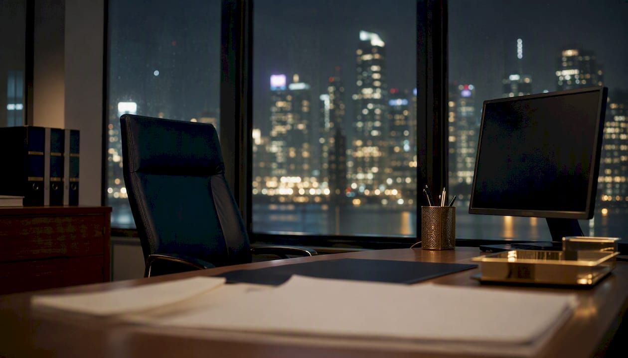Empty office chair and desk suggesting workplace tension