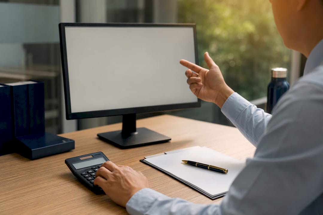 Hands calculating timesheet hours at desk