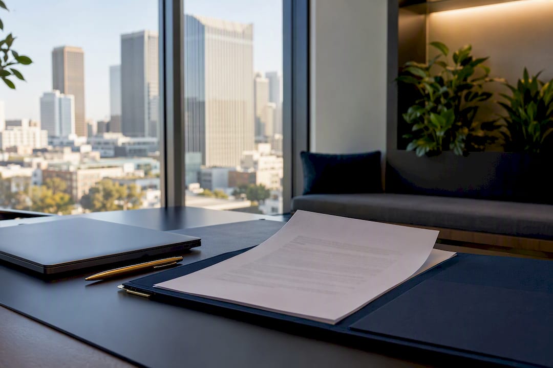 Close-up of anti-harassment policy folder in office