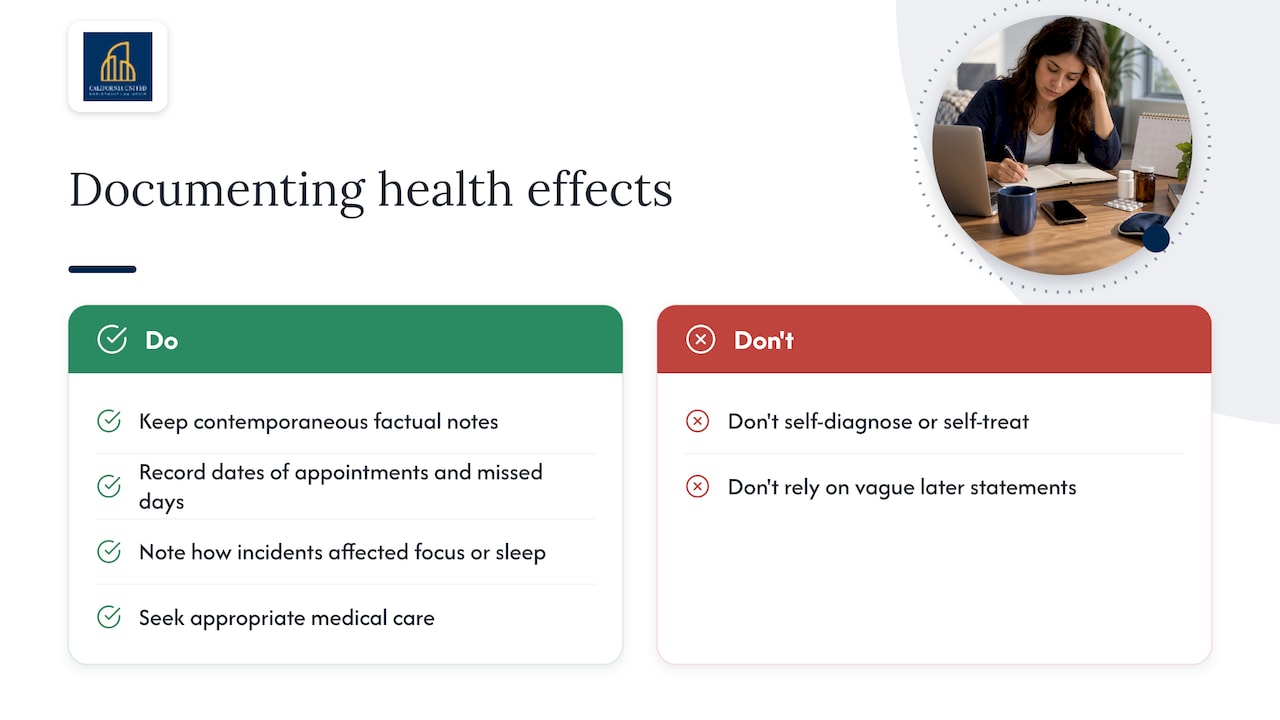 What health effects can a hostile work environment cause? — overview diagram