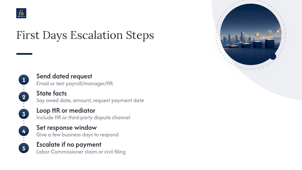 Late paycheck escalation steps