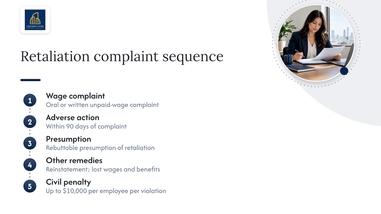 Wage complaint retaliation timeline and remedies