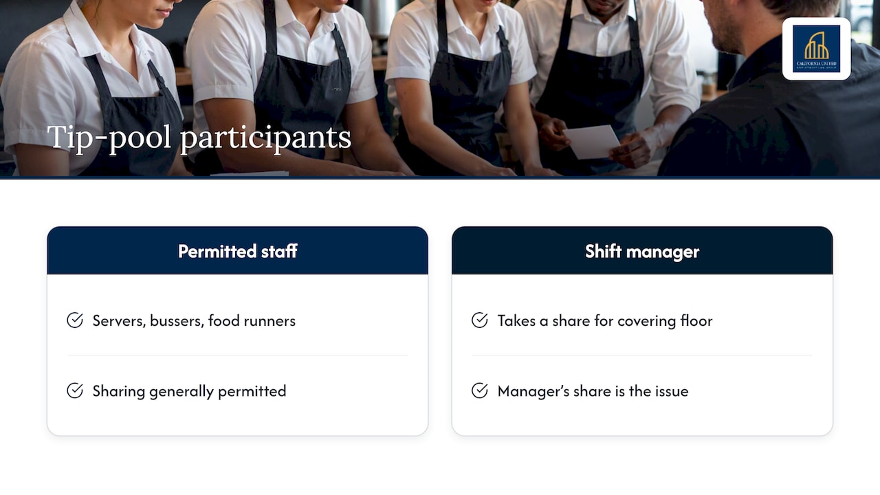 Permitted service staff tip pool versus manager share